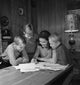 Mother with Sons Doing Homework Poster Print, family education theme.