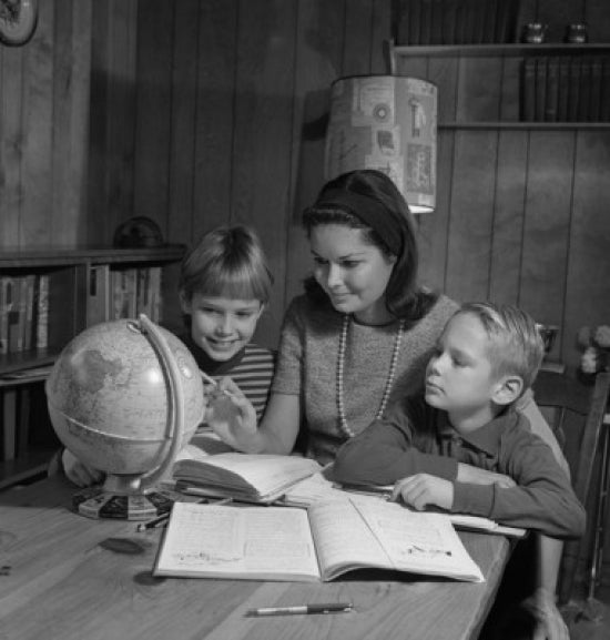 Mother with Sons Doing Homework Poster Print