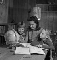 Mother with Sons Doing Homework Poster Print