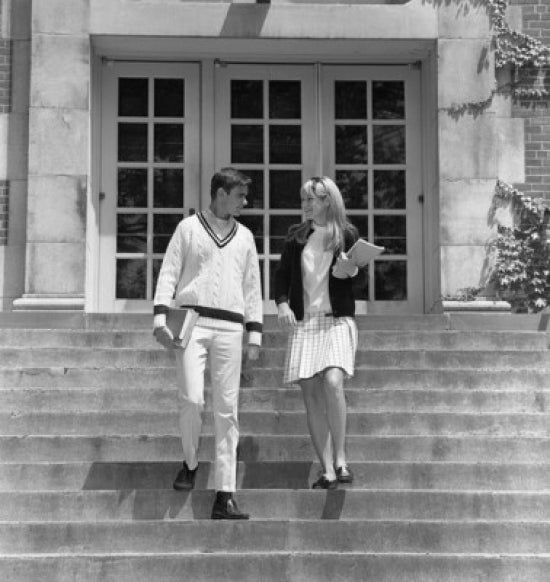 Students on Stairs Poster Print showcasing urban student life.