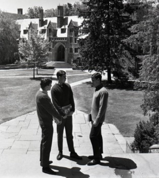 Students Standing in Front of College Building Poster Print