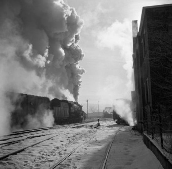 Steam Train in Motion Poster Print showcasing a vintage steam locomotive.