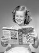 Young Girl Reading Magazine Poster Print - A charming artwork for children's rooms