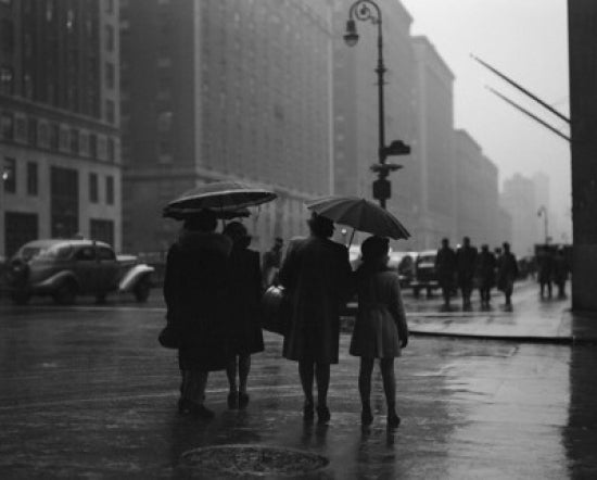 New York City Rainy Day poster print featuring people with umbrellas