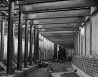 New York City Subway Construction Poster Print showcasing urban life.