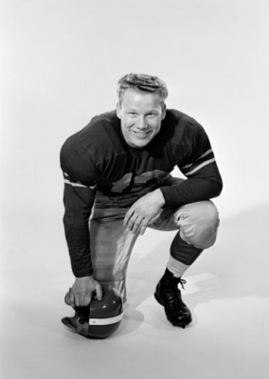 Portrait of a young football player poster print