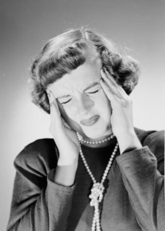 Young Woman with Head in Hands Poster Print showcasing emotional contemplation.