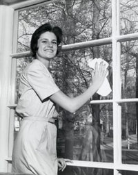 Portrait of a Young Woman Cleaning a Window Poster Print