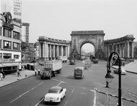 Entrance to Manhattan Bridge from Canal Street Poster Print showcasing New York City architecture.
