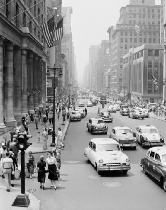 New York City Fifth Avenue busy street scene poster print.
