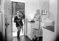 Hunter Entering Home to Wife Poster Print on premium paper