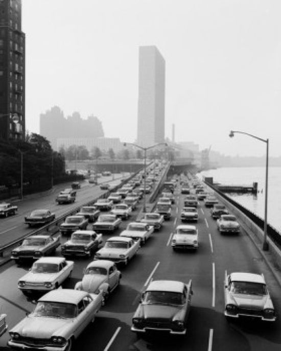 Rush Hour Traffic Leaving New York City on East River Drive Poster Print