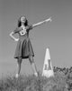 Cheerleader with Megaphone in Meadow Poster Print