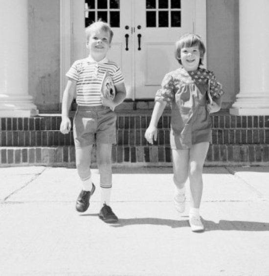 Children Leaving School Carrying Books Poster Print