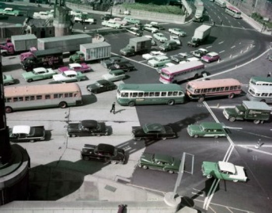 Traffic at entrance to Lincoln Tunnel poster print showcasing NYC city life.
