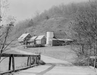 Farm with Wooden Bridge Poster Print showcasing a scenic landscape.