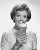Portrait of young woman enjoying a beer, poster print