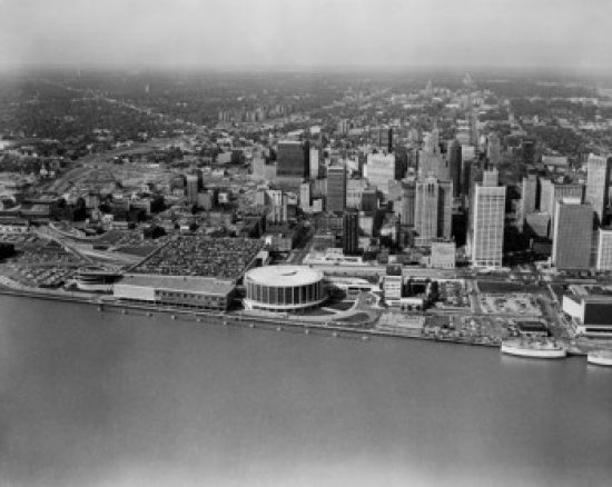 Aerial view of Detroit, Michigan poster print showcasing the city's skyline.