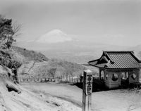 Japan View of Fujiyama Poster Print - stunning landscape art featuring Mount Fuji.