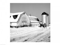 Farmer on tractor clearing snow away poster print