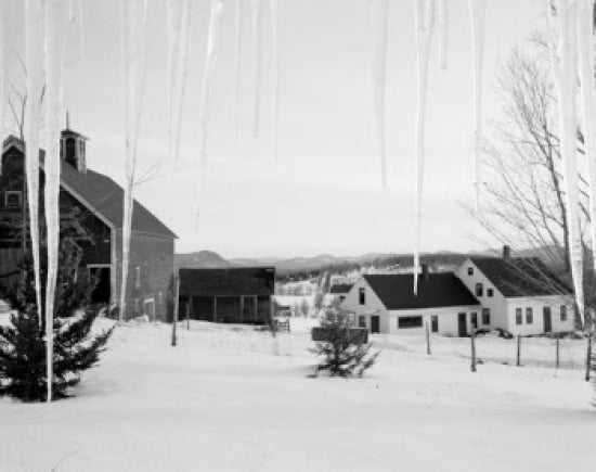 USA, New Hampshire farm buildings with icicles poster print