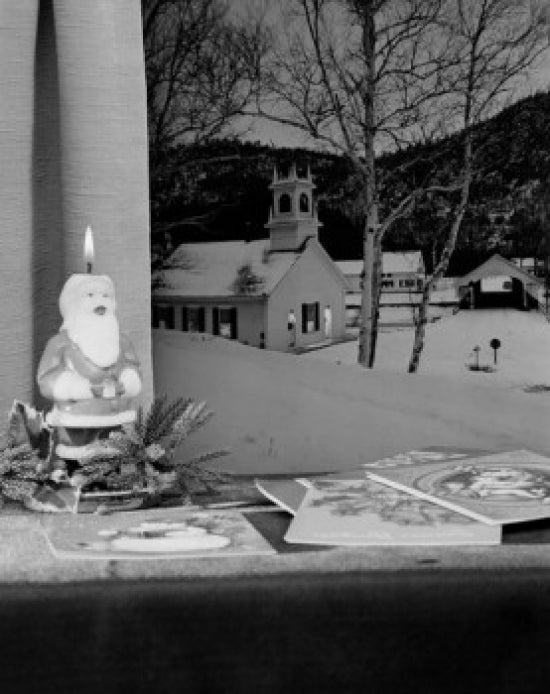USA Christmas window scene with Santa Claus candle poster print
