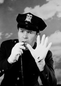Portrait of Police Officer Gesturing Stop Poster Print