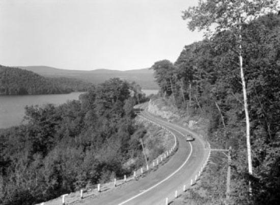 Car on Country Road Poster Print showcasing the beauty of Bingham, Maine.