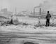 Boy Watching Industrial Landscape Poster Print on premium paper.