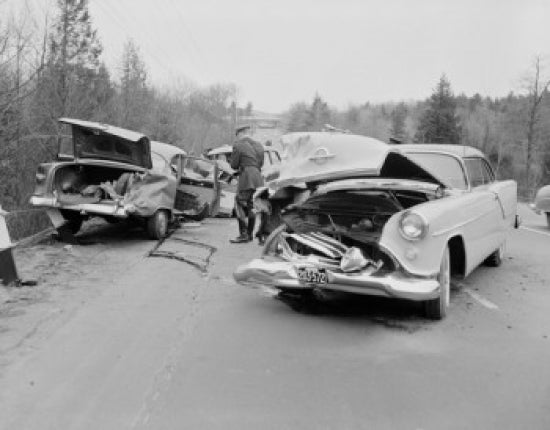 Motorway Accident Aftermath Poster Print showcasing dramatic scene.