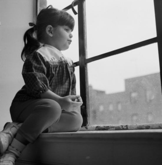 Little Girl Looking Out Window Poster Print