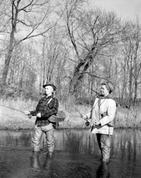 USA Retired Couple Trout Fishing Poster Print - serene outdoor scene