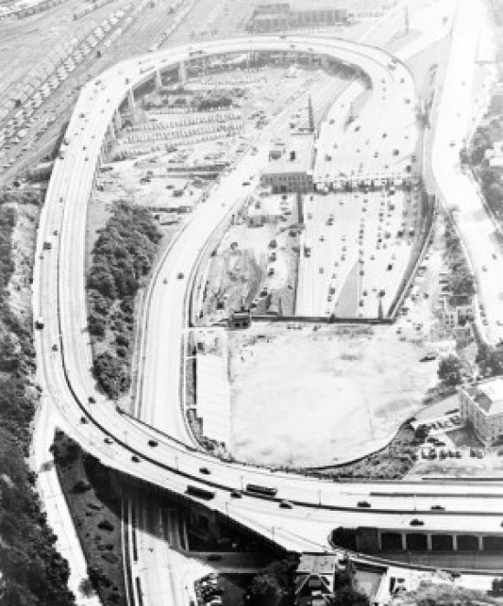 Aerial view of the Lincoln Tunnel approach in New York City poster print.