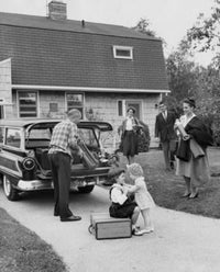 Family Picnic Poster Print showcasing a family preparing for a picnic.