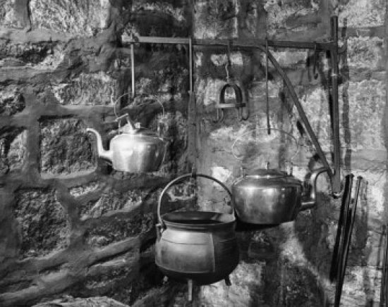Kitchen utensils hanging on a rod poster print, colorful kitchen decor.