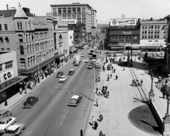 High angle view of traffic on road in Worcester, Massachusetts poster print.