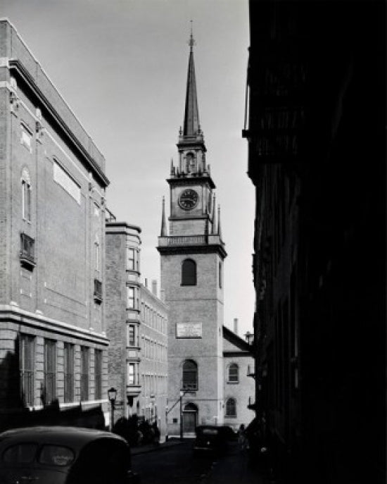Low angle view of a clock tower in Boston, Massachusetts poster print.