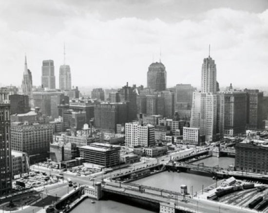 High angle view of Chicago River cityscape poster print.