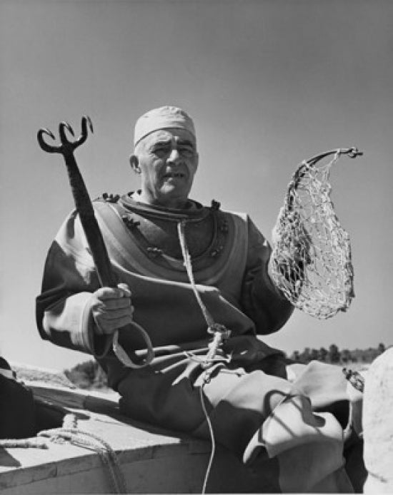 Sponge Diver Holding Hook and Fishing Net Poster Print