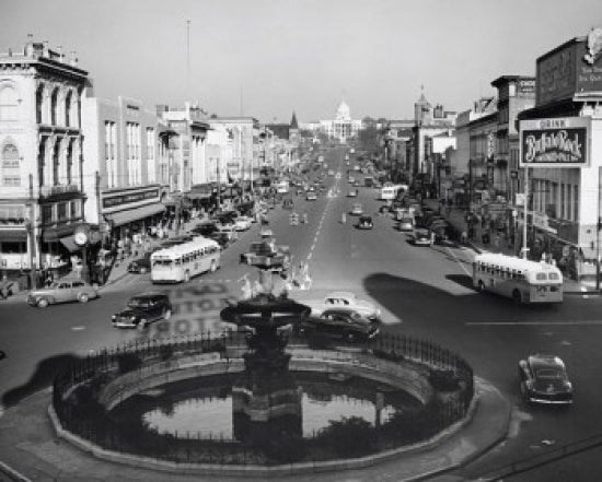 High angle view of traffic on Dexter Avenue in Montgomery, Alabama poster print.
