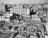High angle view poster print of demolished buildings after bombing in Tokyo, Japan.