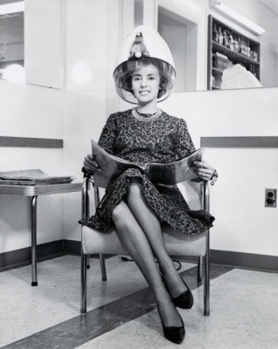 1964 Portrait of a Young Woman Sitting Under a Hair Dryer Poster Print