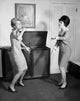 Side profile of two teenage girls dancing poster print