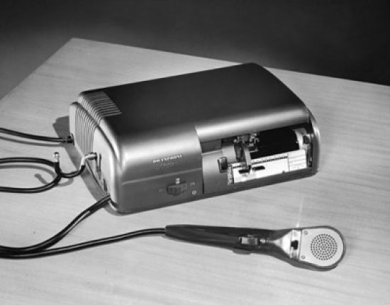 Close-up of a Dictaphone Poster Print showcasing vintage office equipment