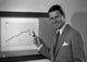 Portrait of a cheerful businessman showing a chart, motivational poster print.