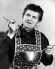 Housewife holding pot tasting soup poster print for kitchen decor.