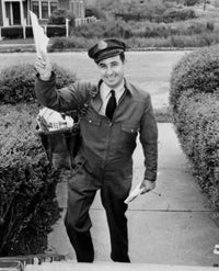 Portrait of a postman delivering mail poster print