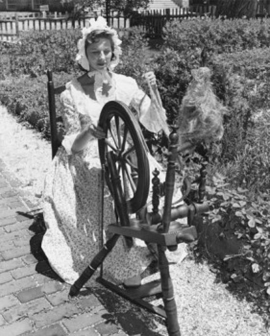 Young Women Spinning Flax in the Garden of John Whipple House Poster Print