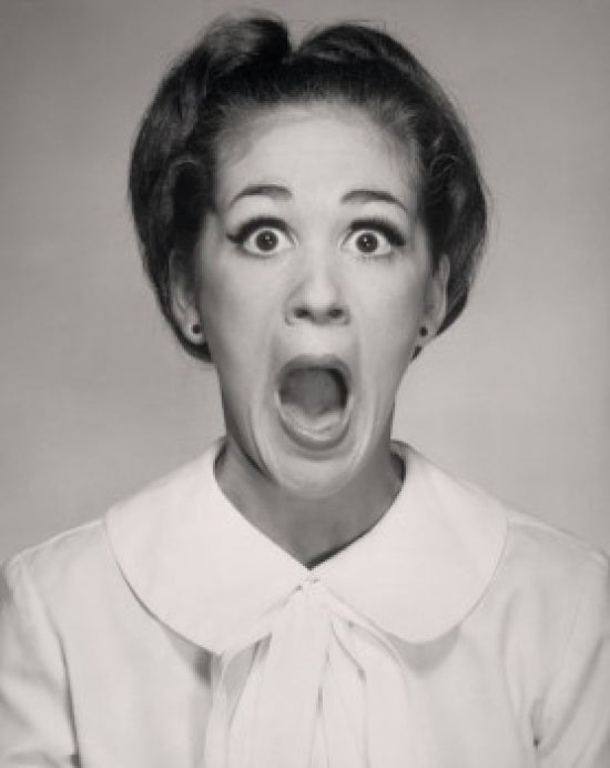 Portrait of a Young Woman Gasping Poster Print on heavy stock paper.