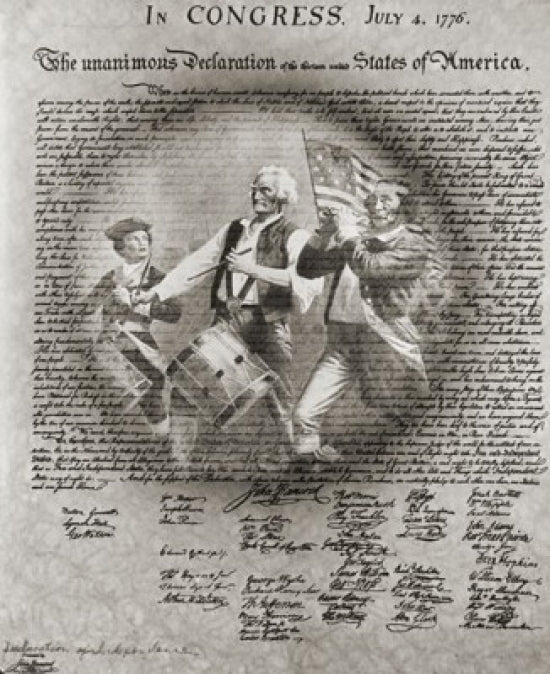 Spirit of '76 Poster Print superimposed on Declaration of Independence